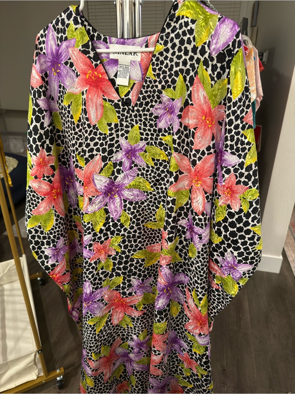 Floral Zebra Spotted Silk Kaftan - One Size Multicolor